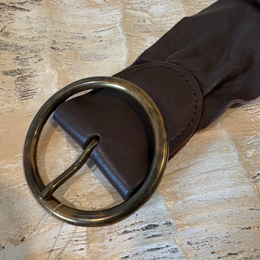 J-JILL Wide Genuine Soft Leather Belt Antique Bronze Buckle Chocolate Brown XL